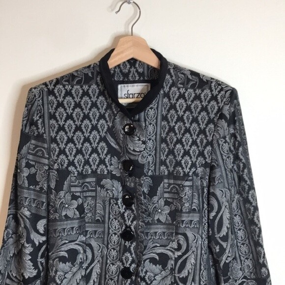Vtg Sfarzo ladies button up printed detail coat blazer with shoulder M - Picture 4 of 12